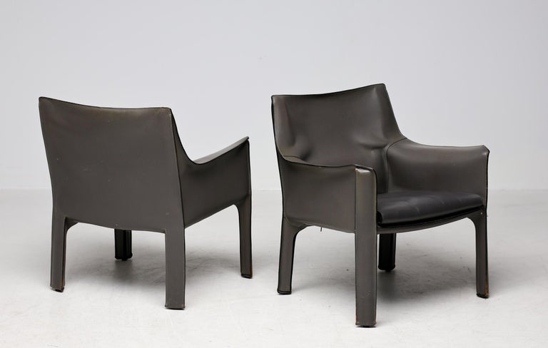 Pair of Early Elephant Hide Grey Cassina Cab 414 Lounge Chairs by Mario Bellini - Image 15
