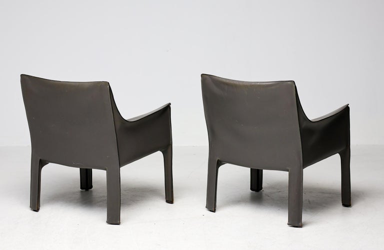 Pair of Early Elephant Hide Grey Cassina Cab 414 Lounge Chairs by Mario Bellini - Image 7