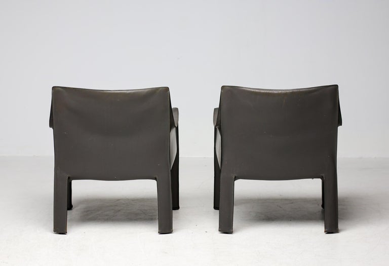 Pair of Early Elephant Hide Grey Cassina Cab 414 Lounge Chairs by Mario Bellini - Image 8