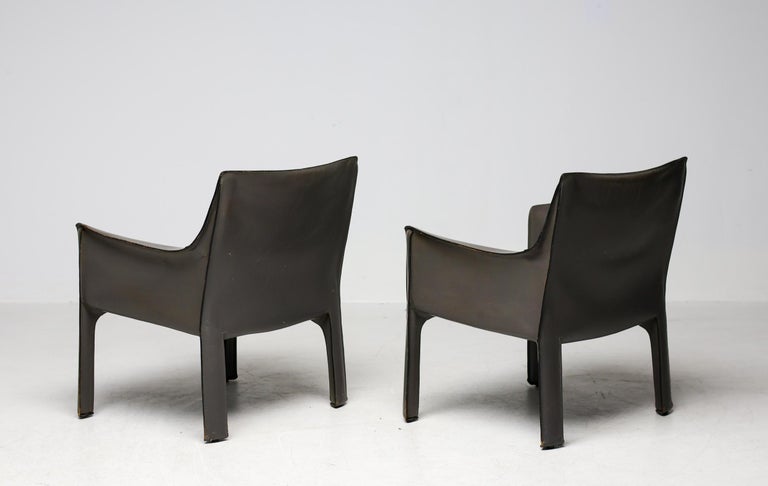 Pair of Early Elephant Hide Grey Cassina Cab 414 Lounge Chairs by Mario Bellini - Image 4