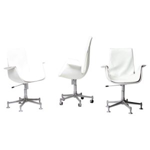 Set of Three White Leather Bird Desk Chairs by Fabricius & Kastholm for Kill