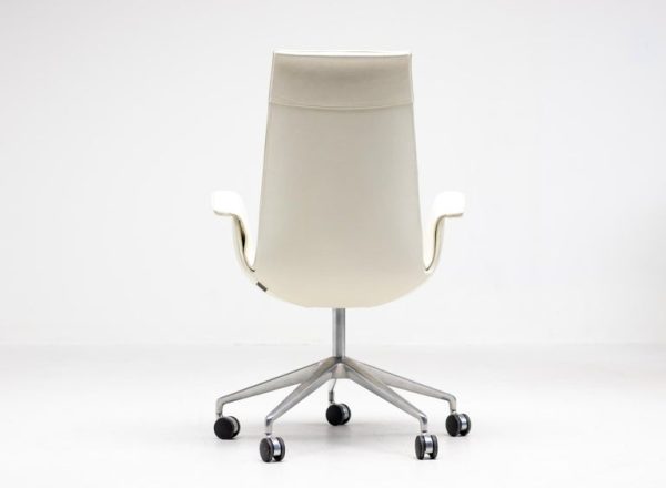 Nine White Leather High Back Bird Chairs on Wheels by Fabricius & Kastholm - Image 7