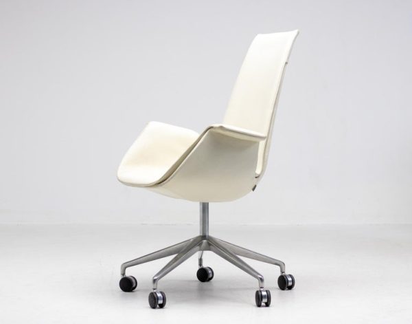 Nine White Leather High Back Bird Chairs on Wheels by Fabricius & Kastholm - Image 9