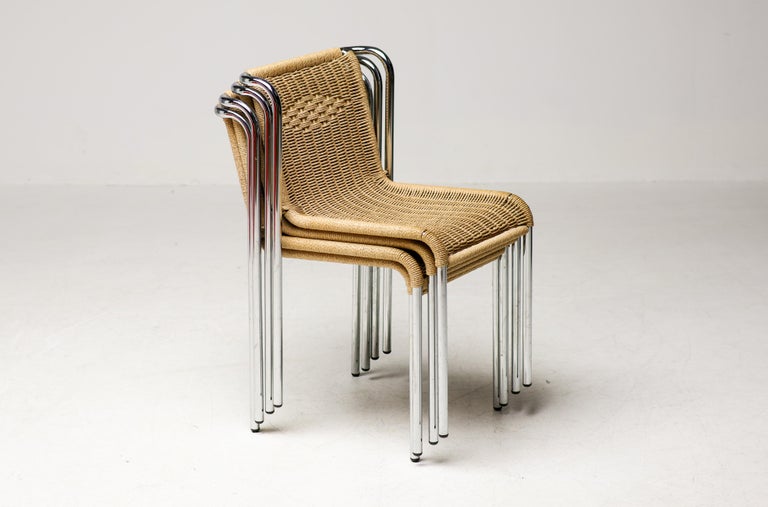 Set of 4 S5 Dining Chairs by Gabriele Mucchi, Italy, Chrome and Rope, 1980 - Image 12