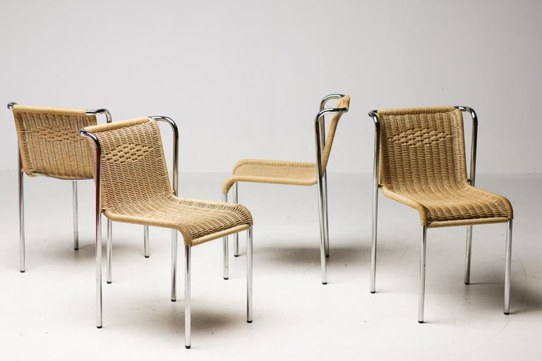 Set of 4 S5 Dining Chairs by Gabriele Mucchi, Italy, Chrome and Rope, 1980 - Image 14
