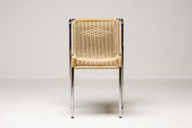 Set of 4 S5 Dining Chairs by Gabriele Mucchi, Italy, Chrome and Rope, 1980 - Image 6