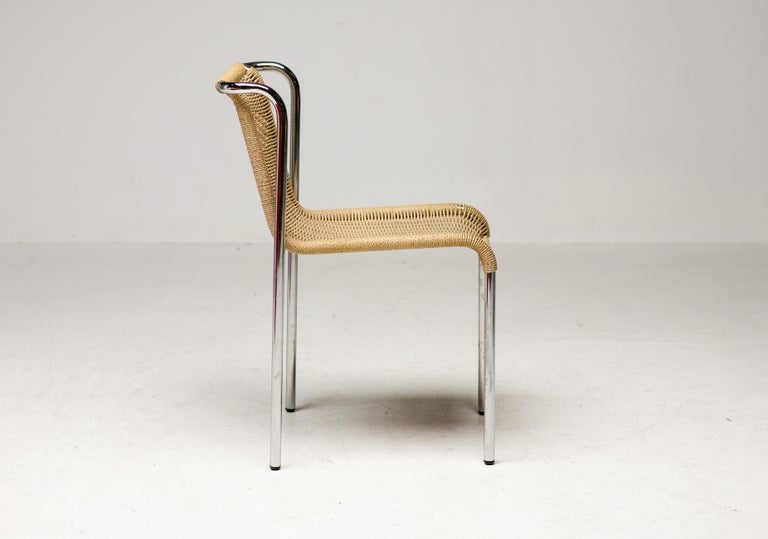 Set of 4 S5 Dining Chairs by Gabriele Mucchi, Italy, Chrome and Rope, 1980 - Image 3