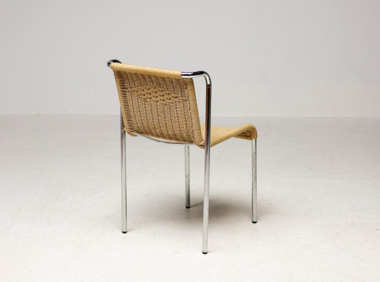 Set of 4 S5 Dining Chairs by Gabriele Mucchi, Italy, Chrome and Rope, 1980 - Image 5