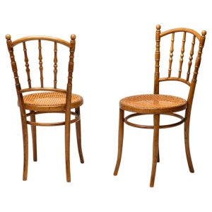 Pair of Jacob & Josef Kohn Bentwood and Rattan Chairs, circa 1950