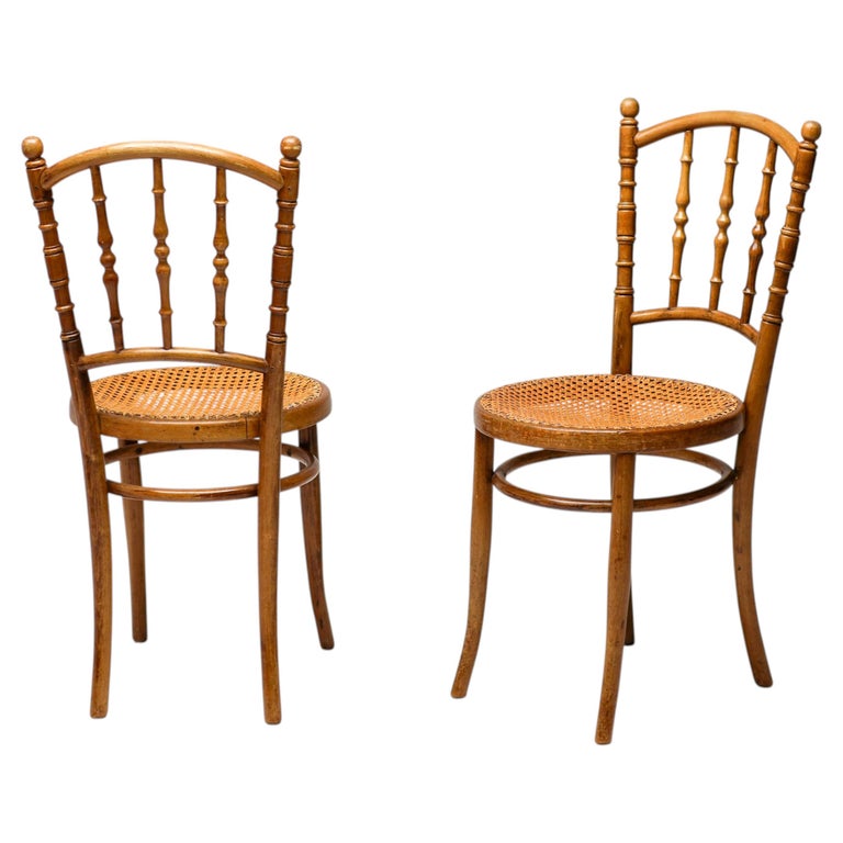 Pair of Jacob & Josef Kohn Bentwood and Rattan Chairs, circa 1950