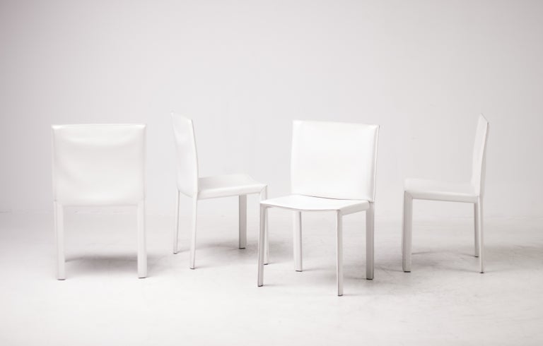 Set of Eight Pasqualina White Leather Dining Chairs by Grazzi & Bianchi, Italy - Image 3