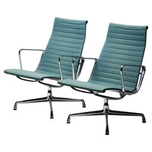 Pair of Charles & Ray Eames Aluminum Group Lounge Chairs in Seafoam Green, 1990