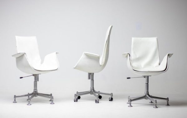 Three White Leather Mid Mod Bird Desk Chairs by Fabricius & Kastholm for Kill - Image 13