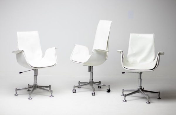 Three White Leather Mid Mod Bird Desk Chairs by Fabricius & Kastholm for Kill - Image 15