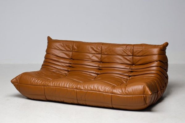 Ligne Roset Togo by Michel Ducaroy Three-Seater Sofa in Saddle Brown Leather - Image 2