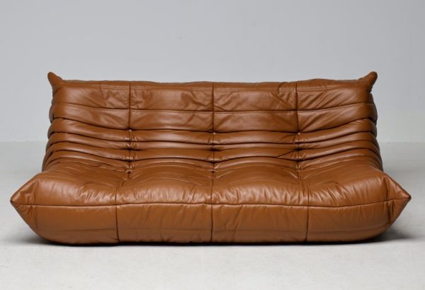 Ligne Roset Togo by Michel Ducaroy Three-Seater Sofa in Saddle Brown Leather - Image 15