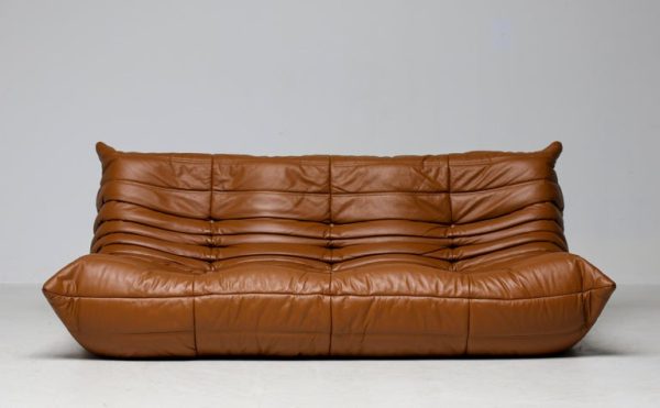Ligne Roset Togo by Michel Ducaroy Three-Seater Sofa in Saddle Brown Leather - Image 7