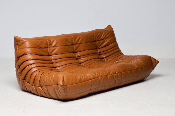 Ligne Roset Togo by Michel Ducaroy Three-Seater Sofa in Saddle Brown Leather - Image 3