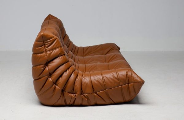 Ligne Roset Togo by Michel Ducaroy Three-Seater Sofa in Saddle Brown Leather - Image 4