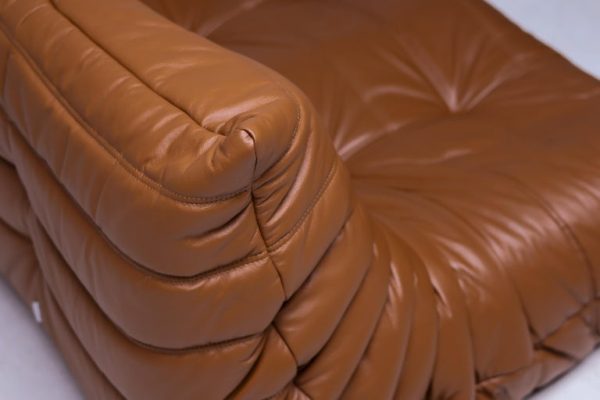 Ligne Roset Togo by Michel Ducaroy Three-Seater Sofa in Saddle Brown Leather - Image 5