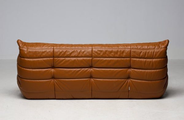 Ligne Roset Togo by Michel Ducaroy Three-Seater Sofa in Saddle Brown Leather - Image 9