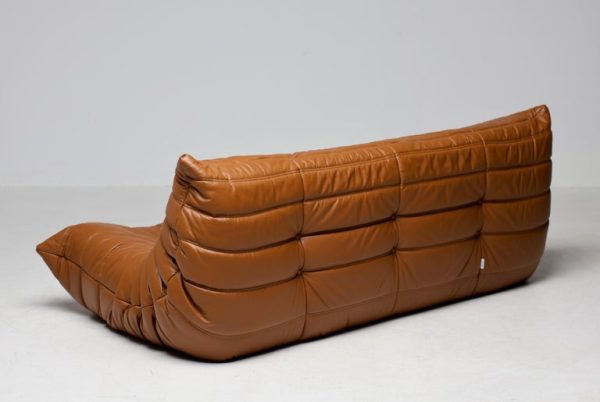 Ligne Roset Togo by Michel Ducaroy Three-Seater Sofa in Saddle Brown Leather - Image 11