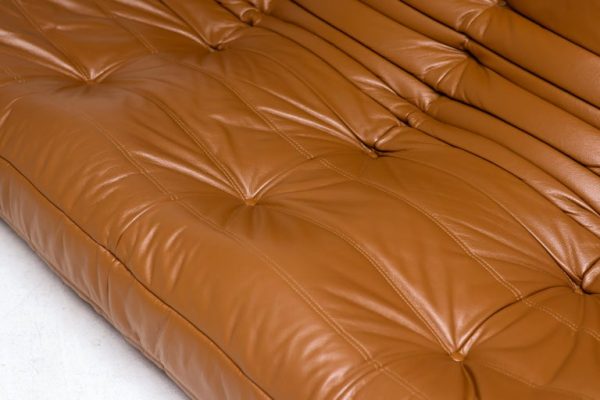 Ligne Roset Togo by Michel Ducaroy Three-Seater Sofa in Saddle Brown Leather - Image 14