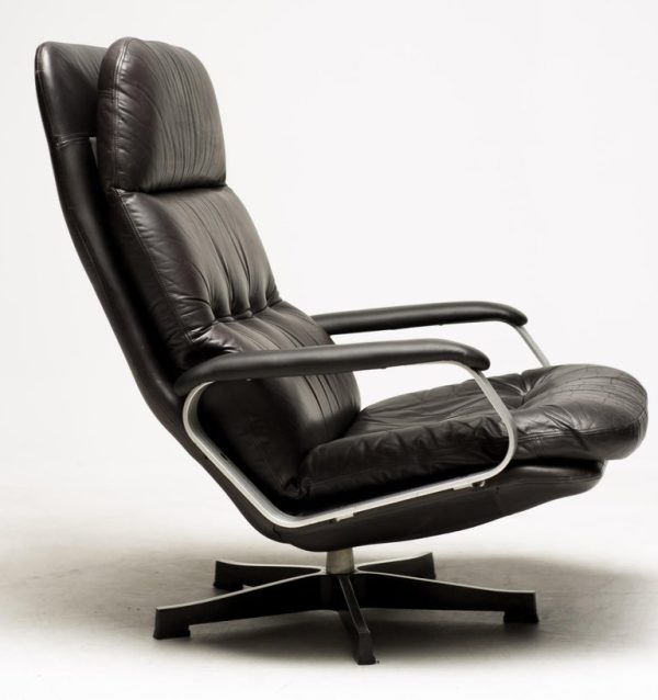 Mid-Century Modern Aluminum & Black Leather Lounge Chair – Mad Men Style Comfort - Image 2