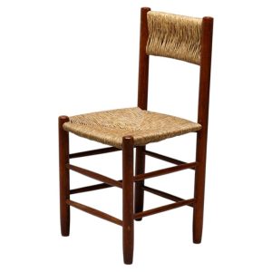 Set of 4 1950s French Ash Side Chairs – Rush Seats, Perriand-Inspired Silhouette