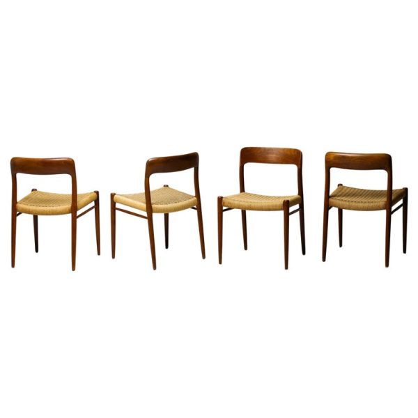 Set of 4 Model #75 Chairs, Niels Møller, JL Møllers Møbelfabrik, Denmark, 1960