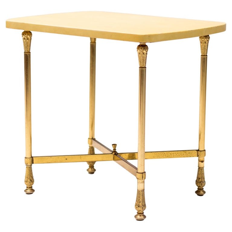 Mid-Century Aldo Tura Lacquered Goatskin and Brass Side Table, Italy, 1950s