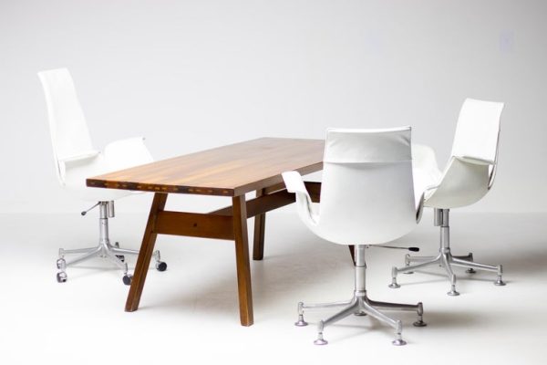Three White Leather Mid Mod Bird Desk Chairs by Fabricius & Kastholm for Kill - Image 7