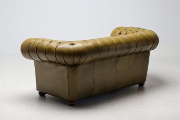 Vintage Mid Century Seafoam Green Leather Chesterfield Sofa - Image 12