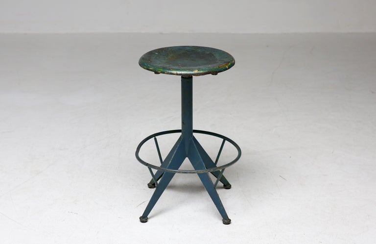 Mid-Century Industrial Adjustable Green Stool by Mautren, Italy, 1960 - Image 2