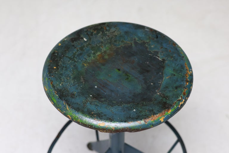 Mid-Century Industrial Adjustable Green Stool by Mautren, Italy, 1960 - Image 4