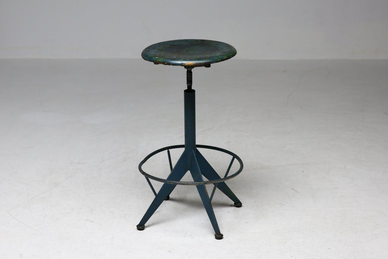Mid-Century Industrial Adjustable Green Stool by Mautren, Italy, 1960 - Image 10