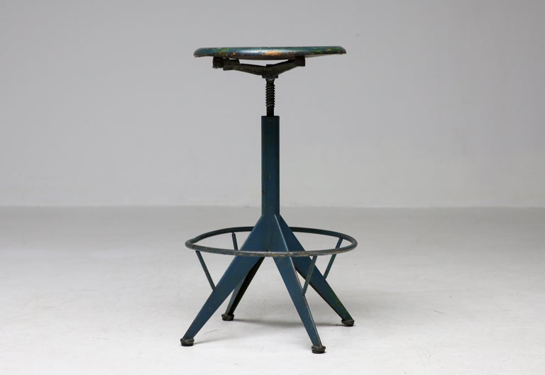 Mid-Century Industrial Adjustable Green Stool by Mautren, Italy, 1960 - Image 8