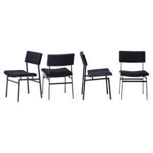 Set of Four All Black Hulmefa Dining Chairs, Architectural Mid-Century Modernism