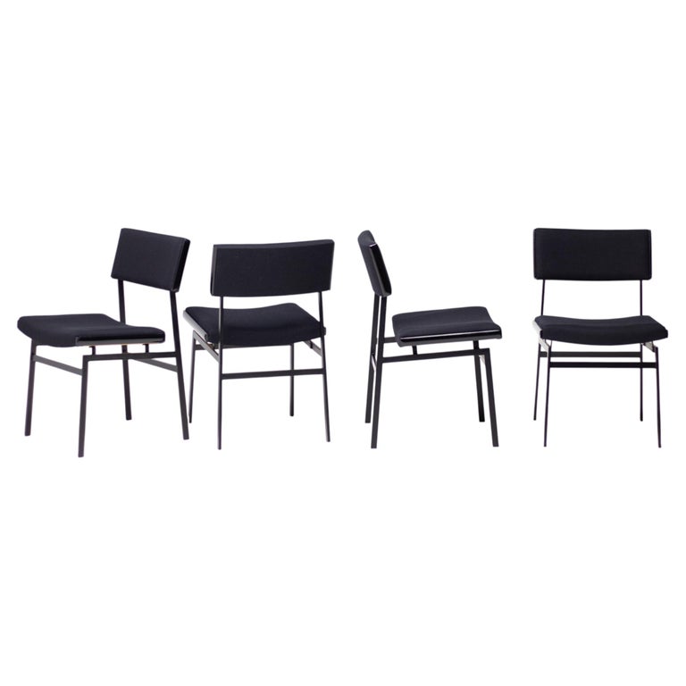 Set of Four All Black Hulmefa Dining Chairs, Architectural Mid-Century Modernism