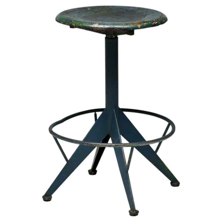 Mid-Century Industrial Adjustable Green Stool by Mautren, Italy, 1960